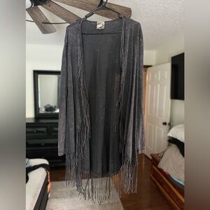Gray Western Fringe Cardigan
